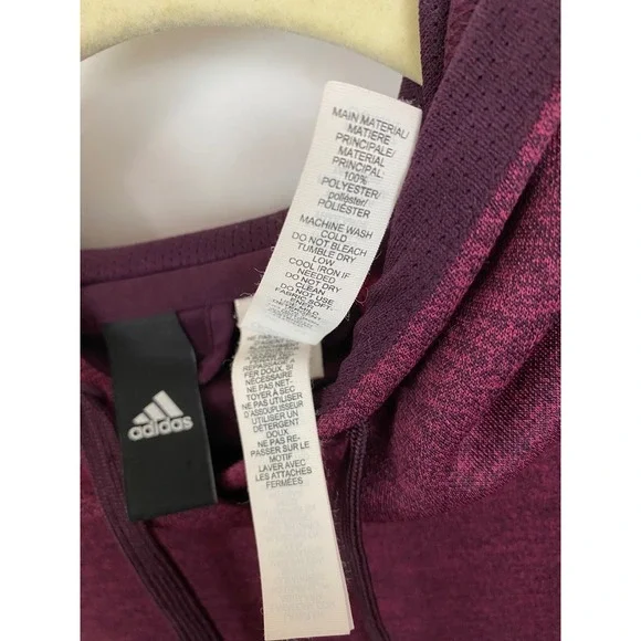 Adidas Hoodie Pullover Womens‎ Small Burgundy Heathered Fleece Thumbhole Sporty - Picture 10 of 12